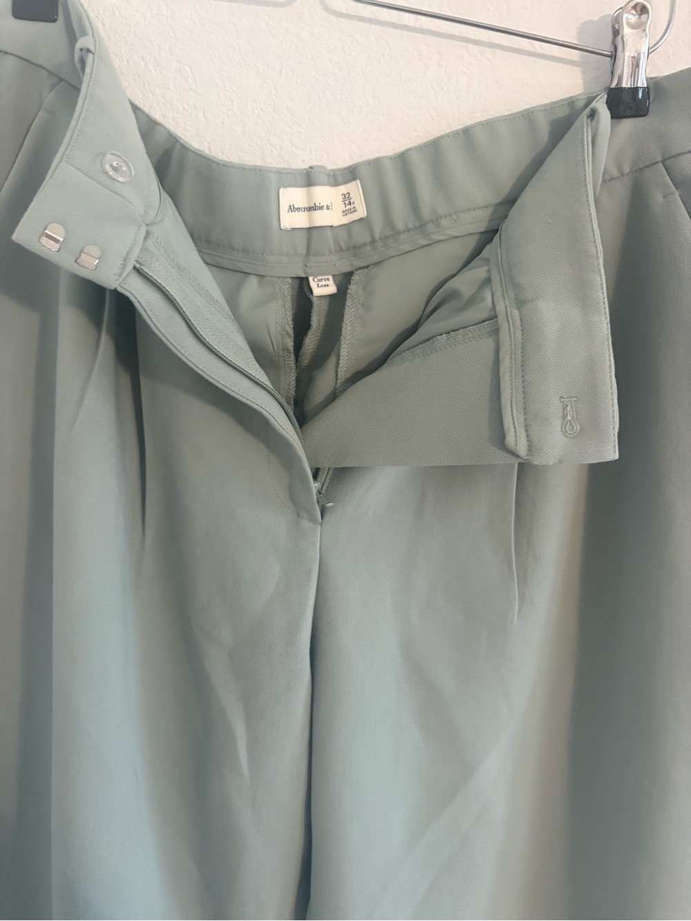 Abercrombie & Fitch Curve Love A&F Sloane Tailored Wide Leg Pant Sage - Picture 7 of 13